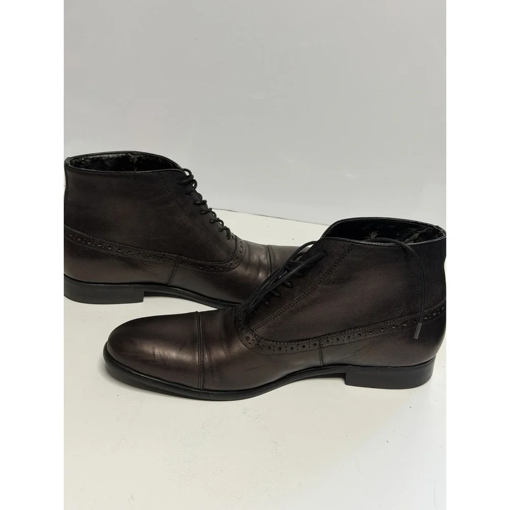 Aldo Men's Madison Cap Toe Lace Boots Black Leather, US Size 8